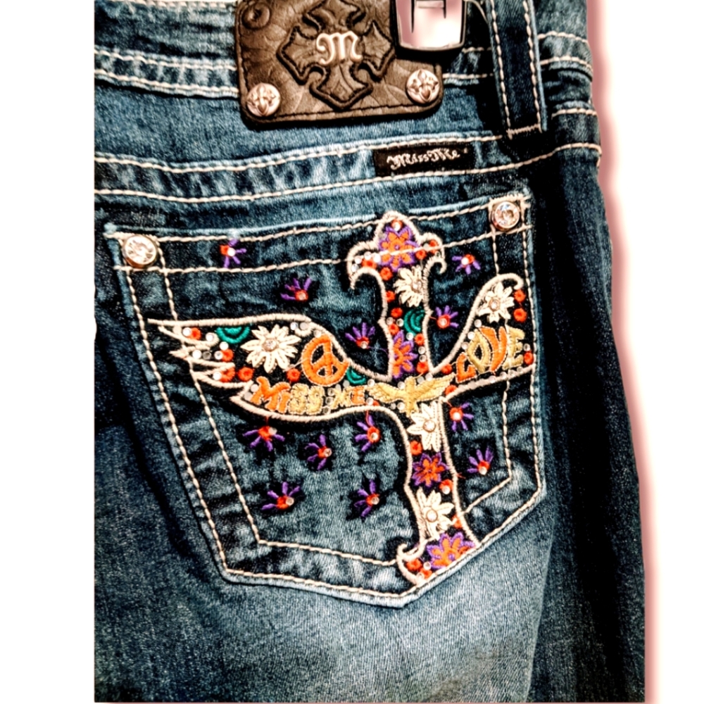 Miss Me Peace Blue Distressed Jeans
